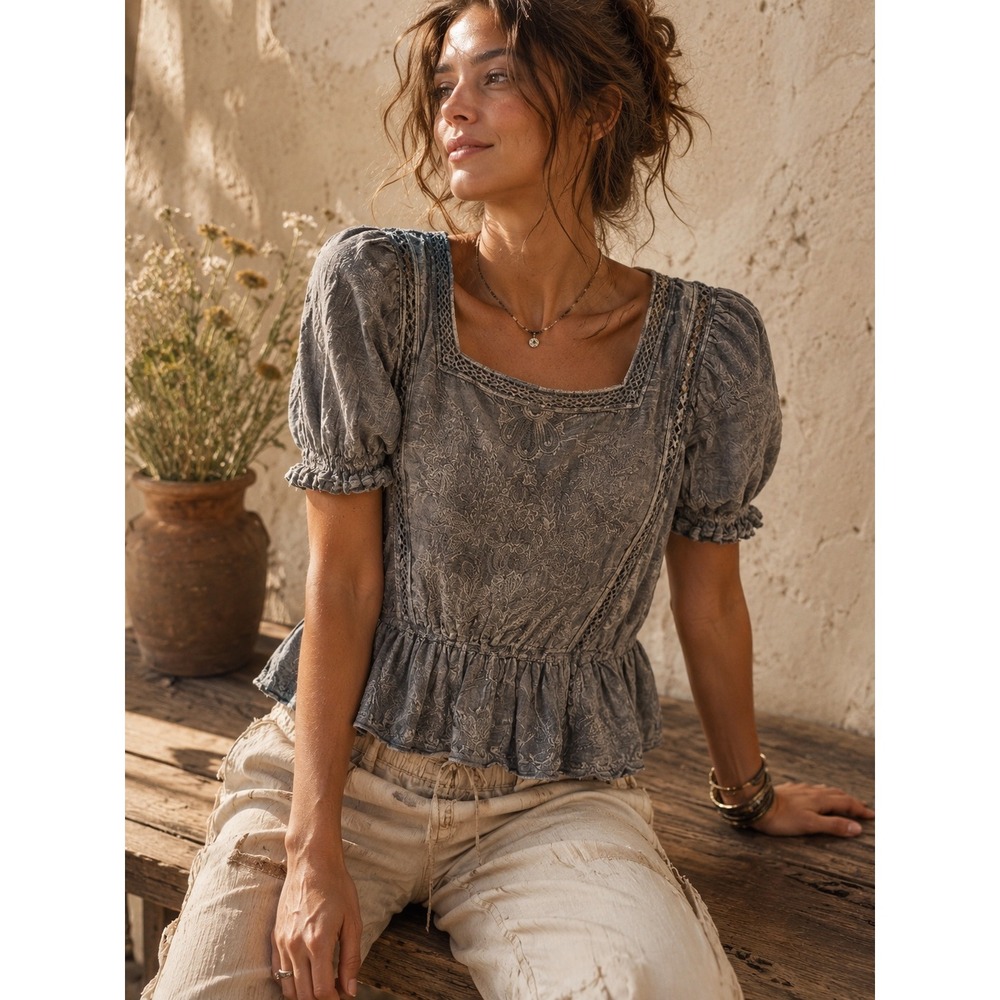 Democracy Elegant Navy Distressed Women's Top- Size M